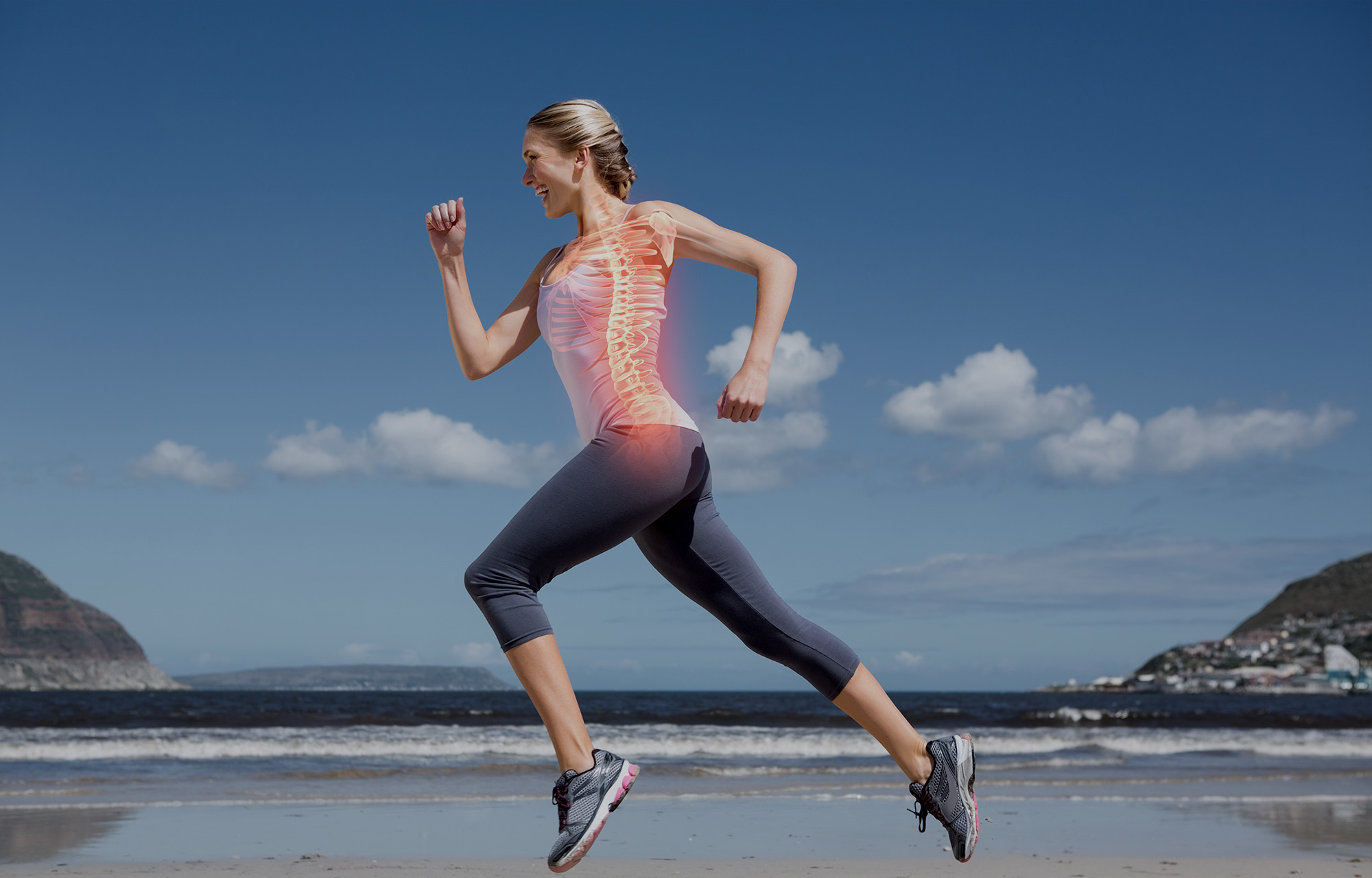 A happy runner with spine visible