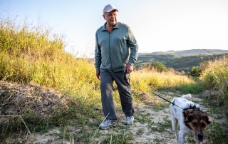 Men walking his dog